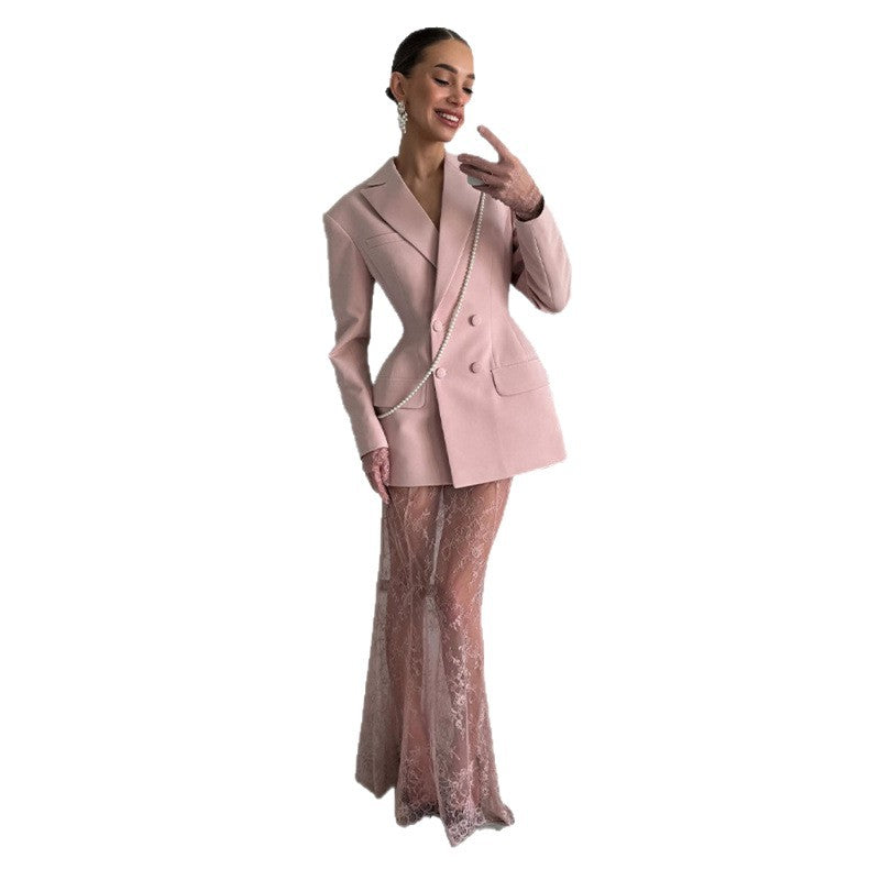 Damen eleganter Blazer mit tailliertem Schnitt und Doppelreiher EB