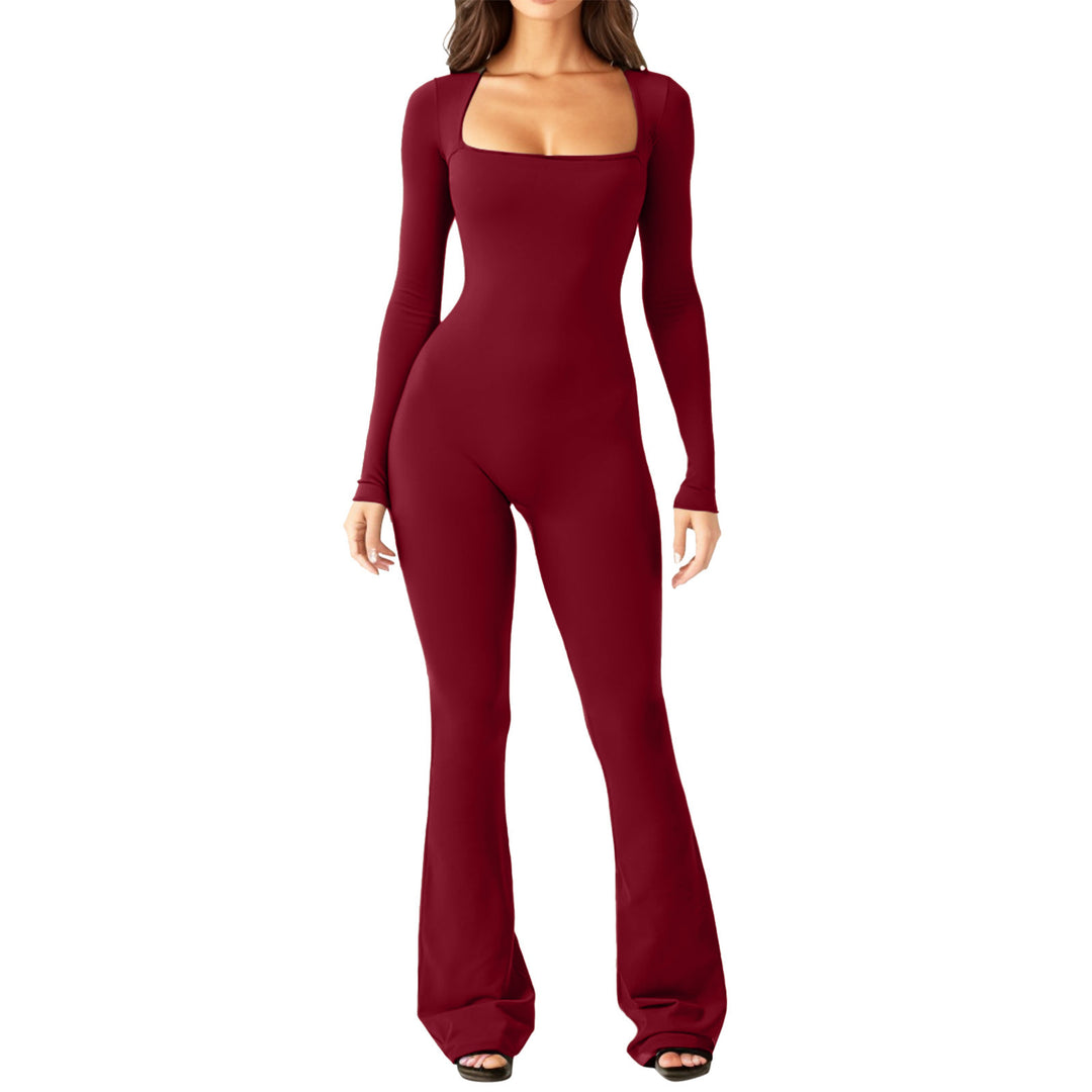 Damen Figürlicher Jumpsuit mit langen Ärmeln und weitem Bein EB