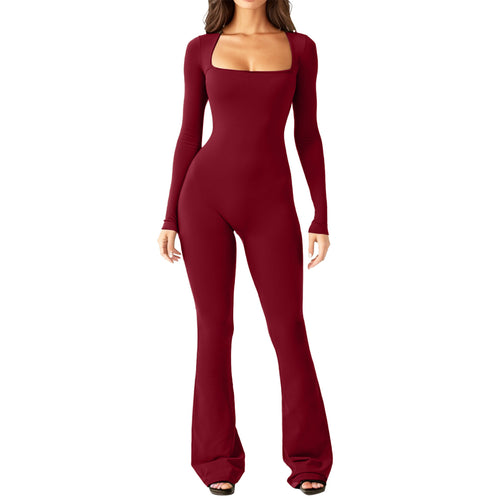 Damen Figürlicher Jumpsuit mit langen Ärmeln und weitem Bein EB