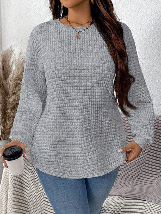 Damen nan Waffelstrick Longsleeve mit Rundhalsausschnitt, leicht A-Linien-Schnitt und gerippten Bündchen EB