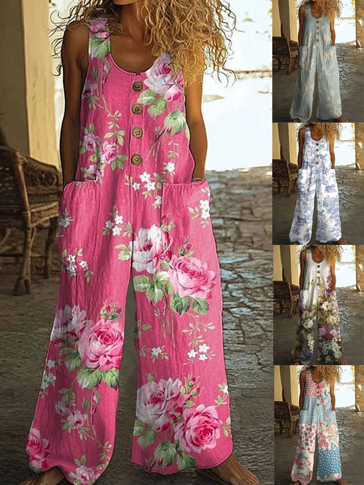 Damen Künstlerische Blumenmuster Latzhose EB