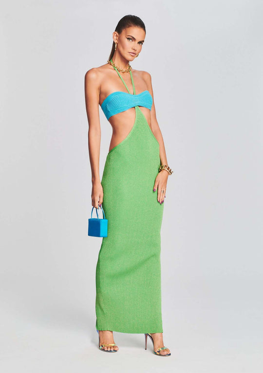 Damen Maxikleid mit kreativem Cut-Out-Design und schulterfreiem Oberteil EB
