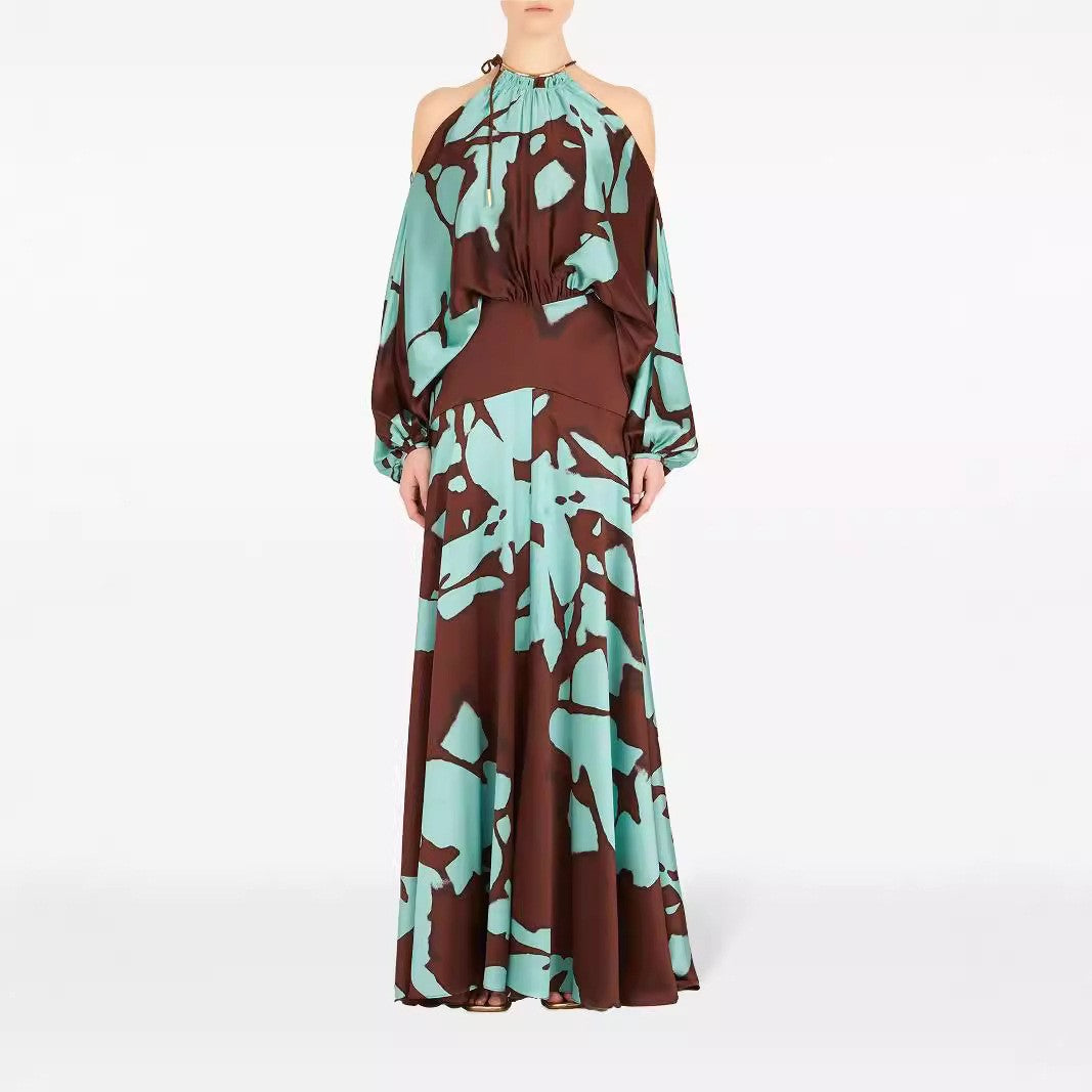Damen Maxikleid mit asymmetrischem Schnitt und farbenfrohem Blumenmuster EB