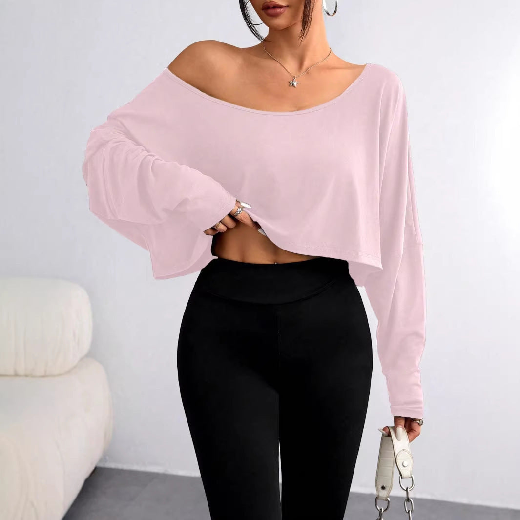 Damen Lässiges Crop-Top mit weitem Schnitt und asymmetrischem Ausschnitt EB