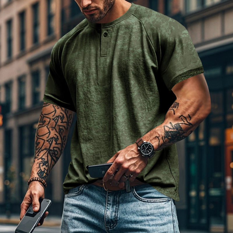 Herren lässiges Kurzarm-Henley-T-Shirt mit strukturiertem Design EB