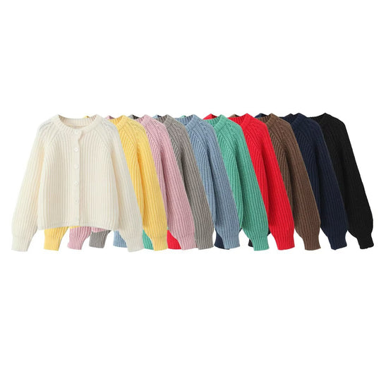 Damen nan grob gestrickte Raglan-Cardigan mit Ballonärmeln und durchgehender Knopfleiste EB