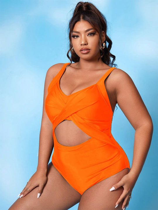 Damen Einteiliger Badeanzug mit stylischem Wickelschnitt und trendigen Cut-Out EB