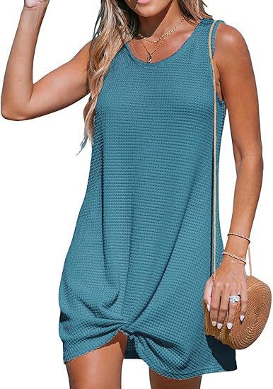 Damen lässiges Sommerkleid aus strukturierter Baumwolle mit verspieltem Knoten EB