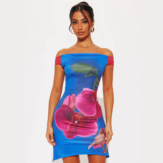 Damen Minikleid mit floralem Design und Off-Shoulder-Ausschnitt EB