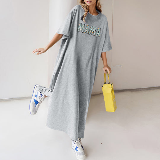 Damen nan florales Statement-Maxikleid im Oversize-T-Shirt-Stil mit Rundhalsausschnitt EB
