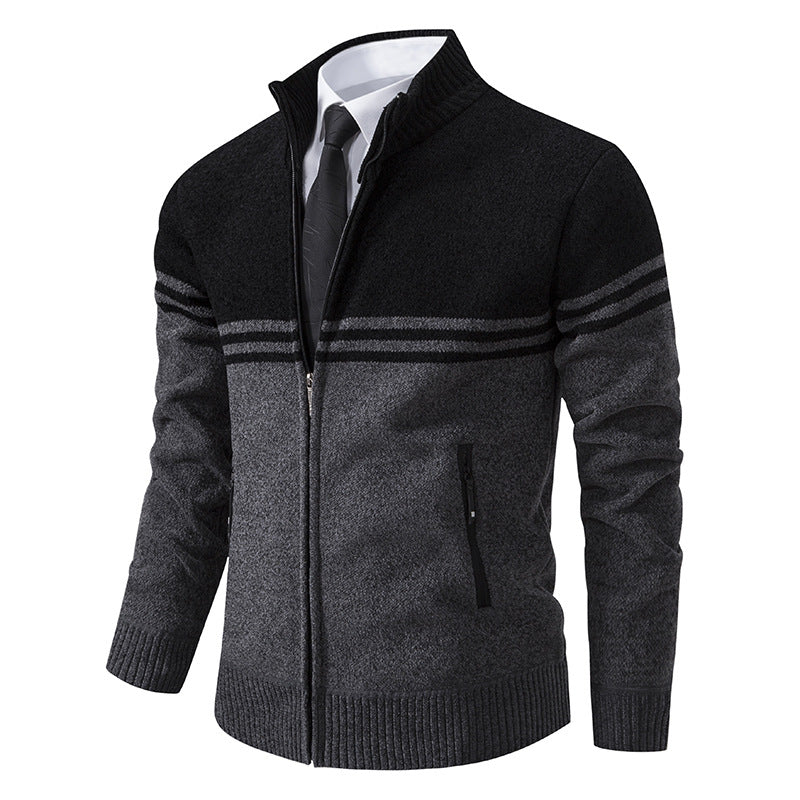 Herren sportliche und modische Strickjacke mit Reißverschluss und kontrastierenden Streifen EB