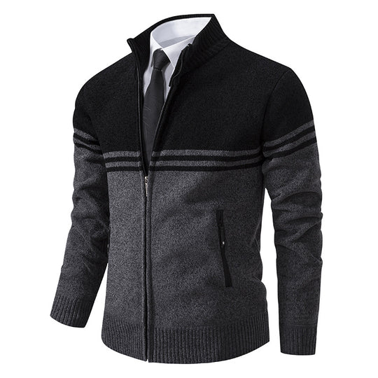 Herren sportliche und modische Strickjacke mit Reißverschluss und kontrastierenden Streifen EB