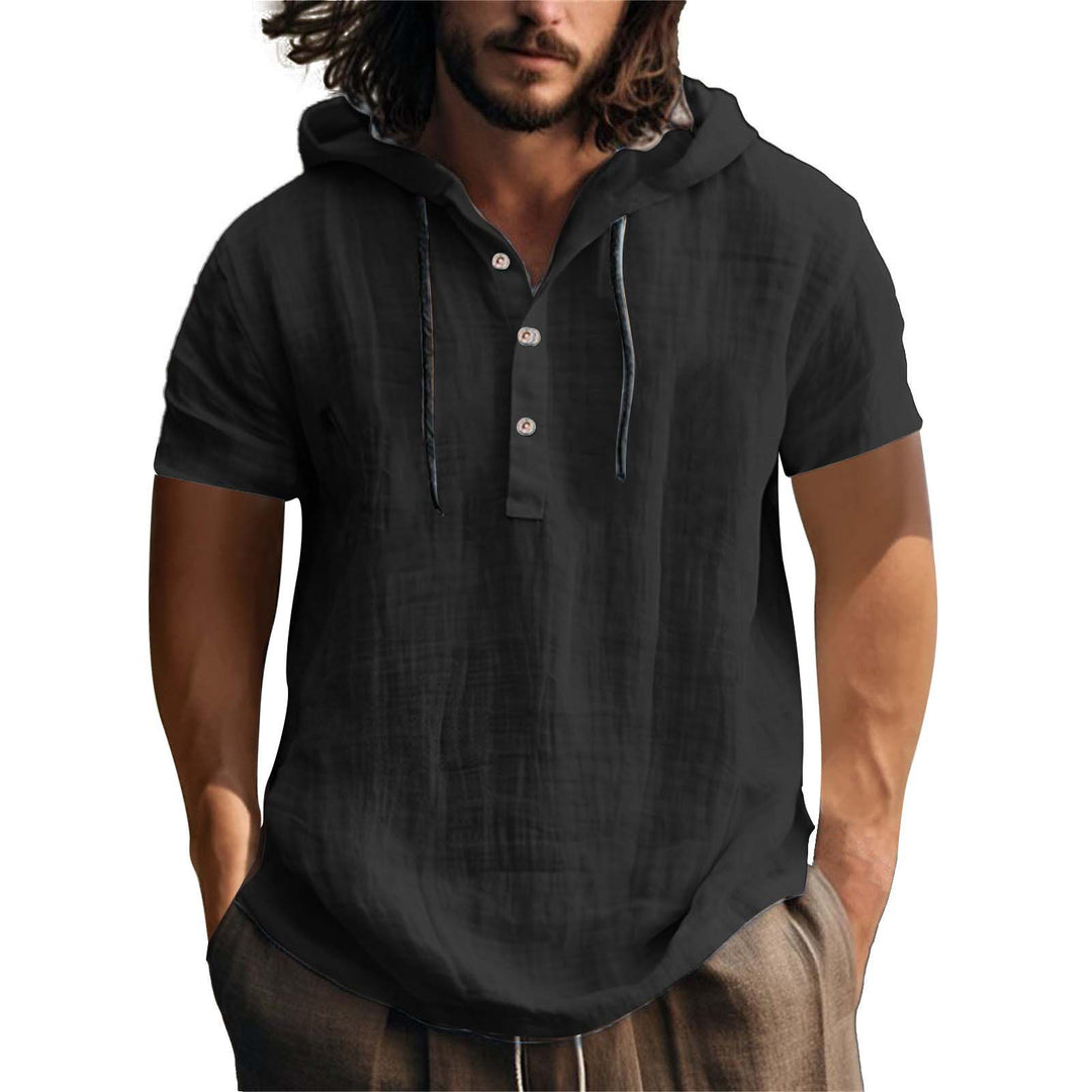 Herren lässiges Kurzarm-Hoodie mit Knopfleiste EB