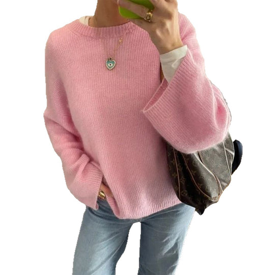 Damen nan Oversize Off-Shoulder Feinstrickpullover mit Fledermausärmeln EB