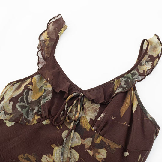 Damen Maxikleid mit zarten Rüschendetails und floralem Muster EB
