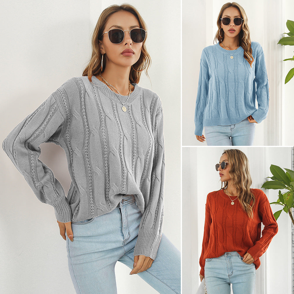 Damen Grobstrickpullover mit einzigartigem Zopfmuster und lässigem Schnitt EB