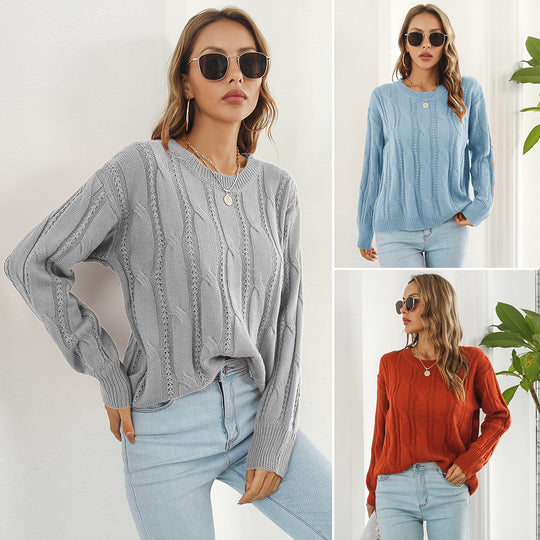 Damen Grobstrickpullover mit einzigartigem Zopfmuster und lässigem Schnitt EB