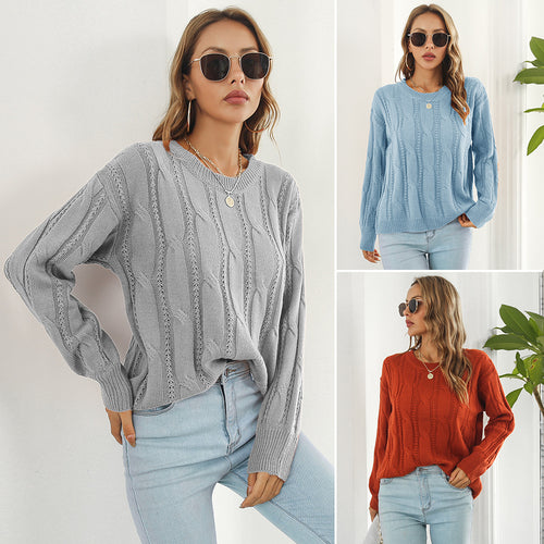 Damen Grobstrickpullover mit einzigartigem Zopfmuster und lässigem Schnitt EB