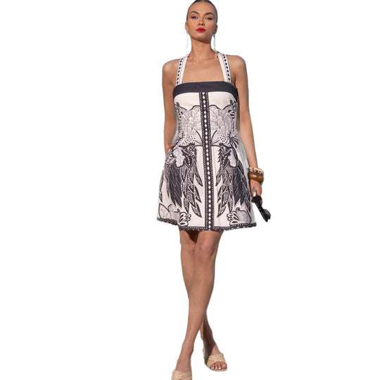 Damen Minikleid mit floralem Design und trägerloser Silhouette EB