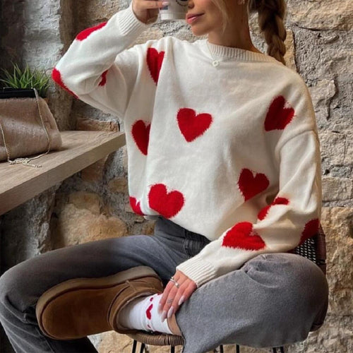 Damen Bequemer Sweater mit Herzmuster EB