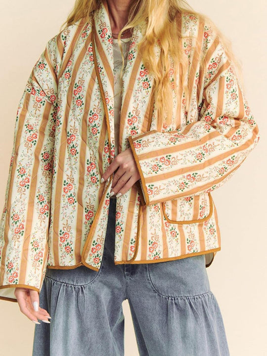 Damen Übergrößen Quiltjacke mit floralem Muster und weitem Schnitt EB