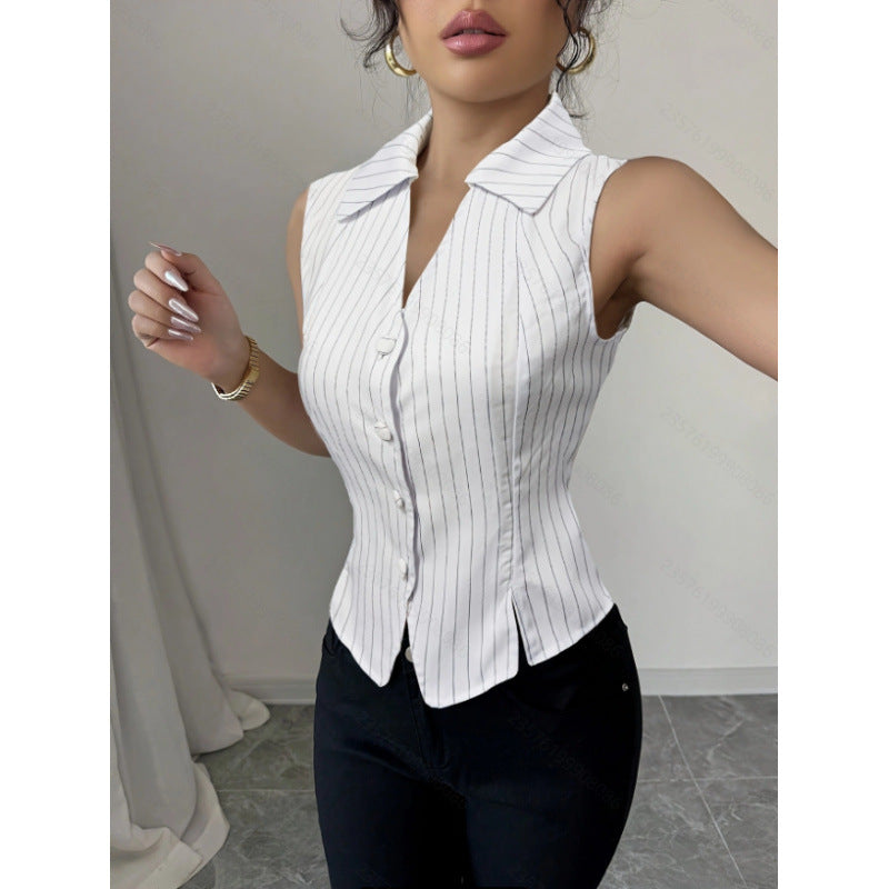 Damen Hemdbluse mit schmalen Streifen und Knopfleiste EB
