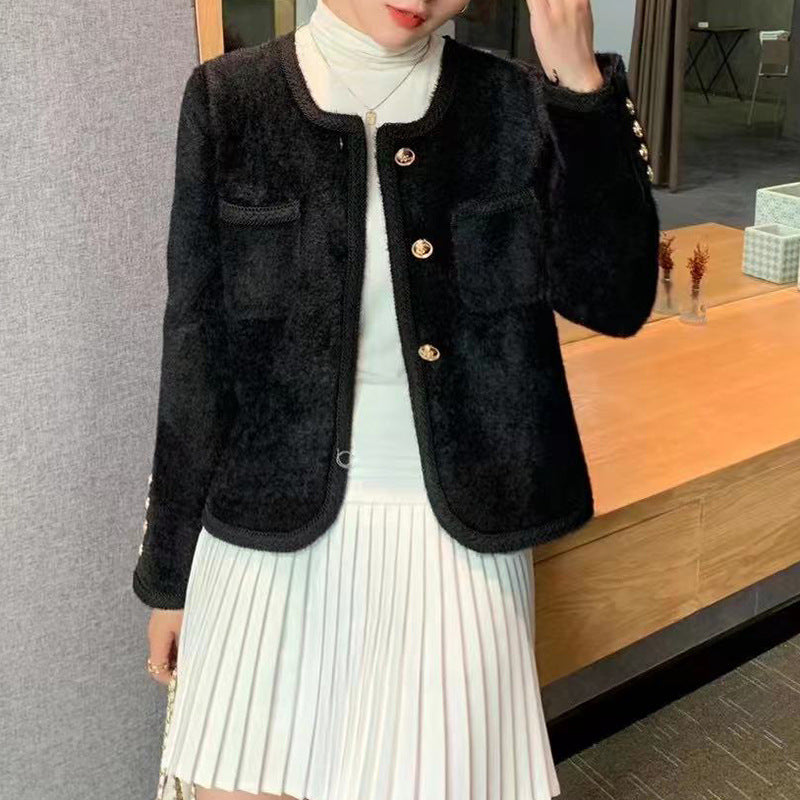 Damen Elegante Strickjacke mit goldenen Knöpfen und feiner Struktur EB