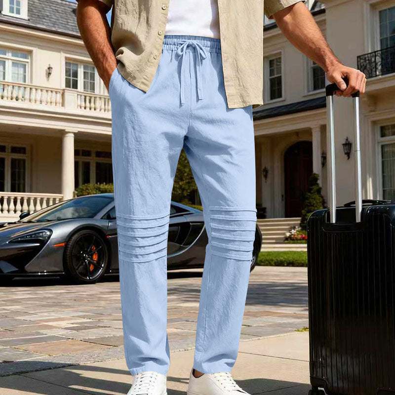 Herren Leinenoptik-Loungehose mit Tunnelzug elastischem Bund und abgesteppten Kniepanelen EB