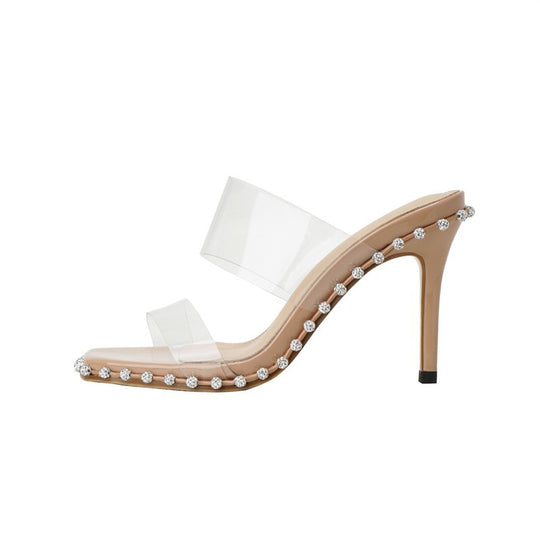 Damen transparente High Heel Sandalen mit perlenverziertem Design EB