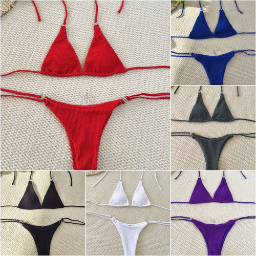 Damen Triangel-Bikini mit strukturiertem Gewebe und eleganten Ringverzierungen EB