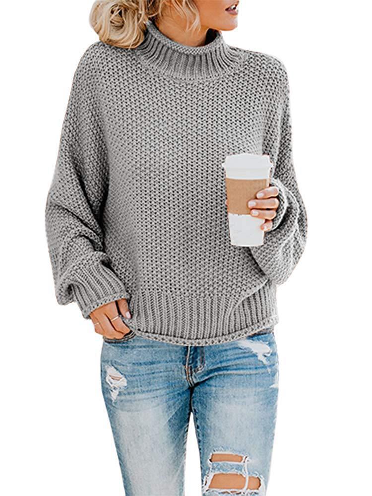 Damen Grobstrickpullover mit hohem Kragen und lockerem Schnitt EB