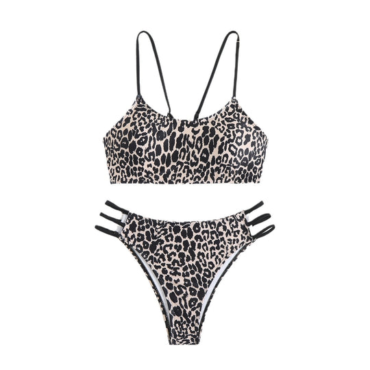 Damen Bikini-Set mit kreativem Leopardenmuster und verstellbaren Trägern EB