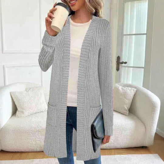 Damen Strickcardigan mit feinem Rippdesign und praktischen Taschen EB