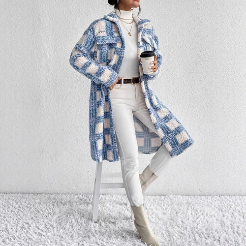 Damen Karierter Fleece-Mantel EB