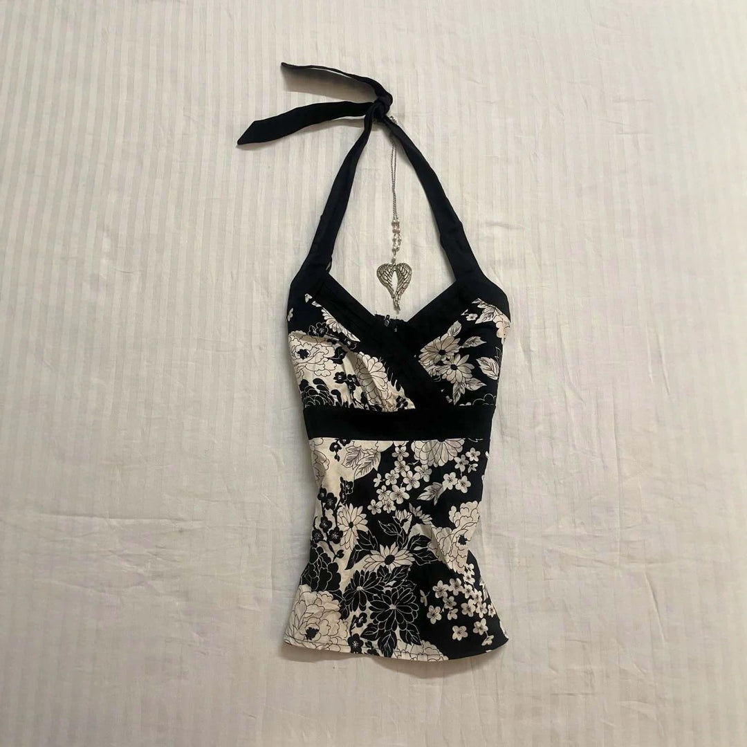 Damen elegantes Haltertop mit floralem Design EB