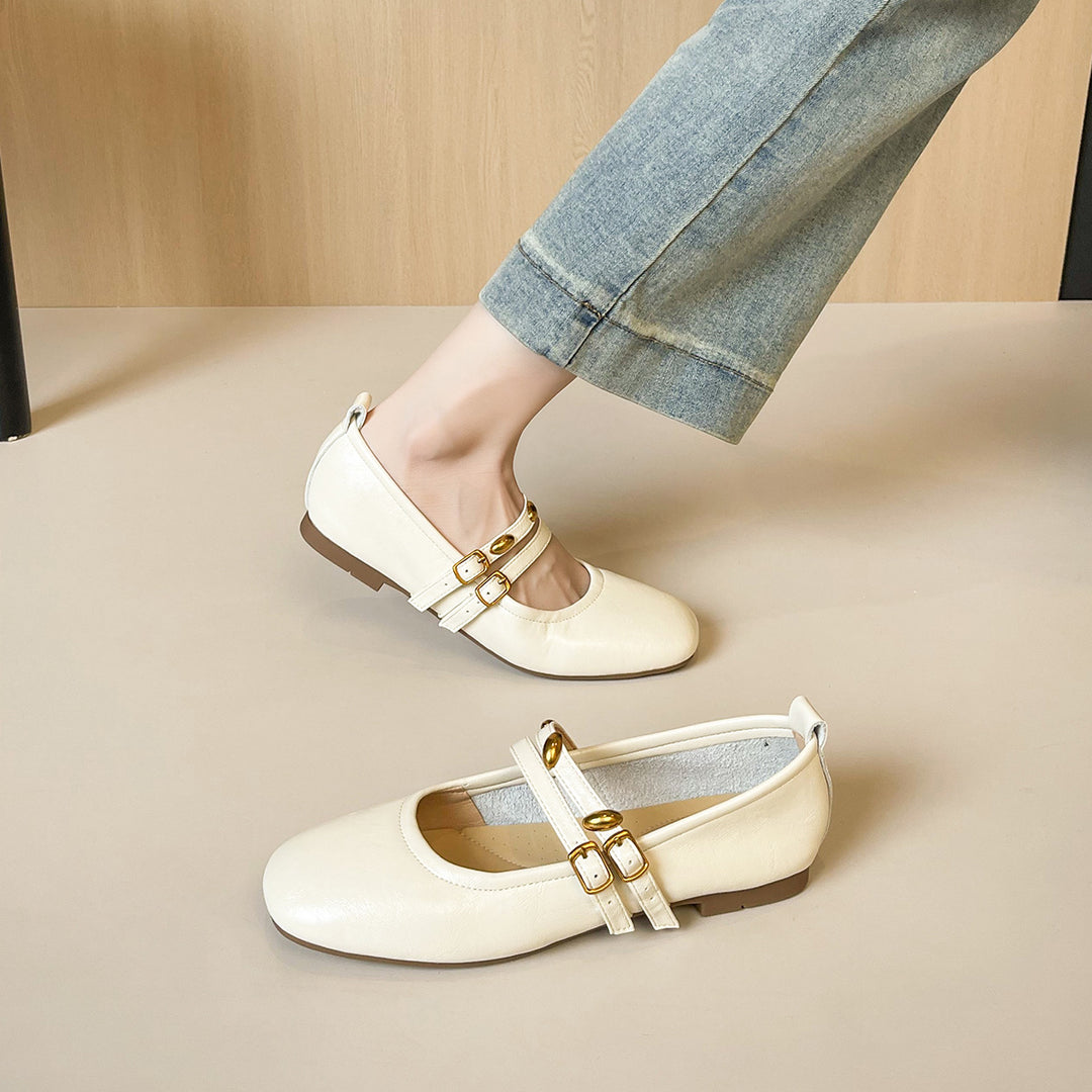 Damen Ballerinas mit doppeltem Riemchen und eleganter Schnallenverzierung EB