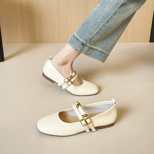 Damen Ballerinas mit doppeltem Riemchen und eleganter Schnallenverzierung EB