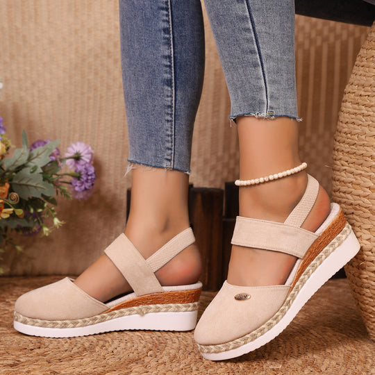 Damen komfortable Keil-Sandalen mit elastischen Riemen EB