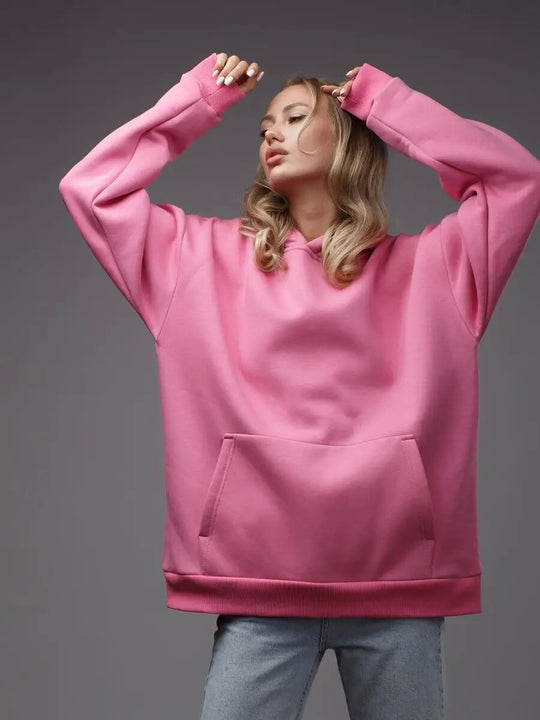 Damen Kuscheliger Oversized Hoodie mit Kängurutasche EB