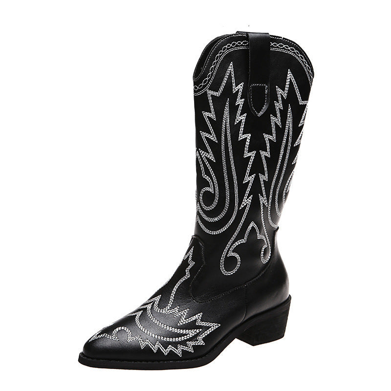 Damen Cowboy-Stiefel mit modischen Verzierungen und elegantem Absatz EB