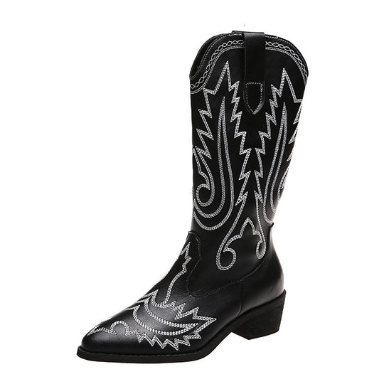 Damen Cowboy-Stiefel mit modischen Verzierungen und elegantem Absatz EB
