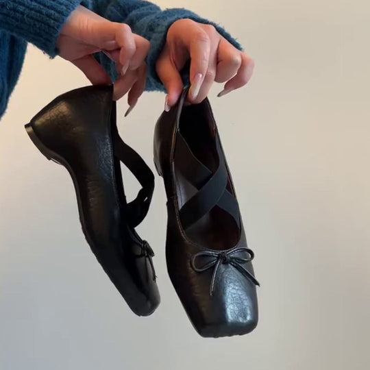 Damen Ballerinas mit elastischen Kreuzriemen und dekorativem Schleifendetail EB