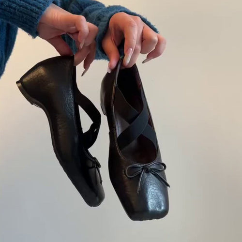Damen Ballerinas mit elastischen Kreuzriemen und dekorativem Schleifendetail EB