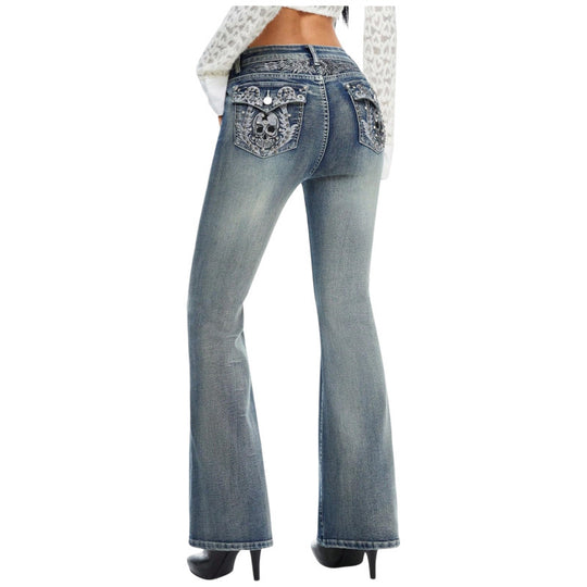 Damen Bootcut Jeans mit verzierten Taschen EB