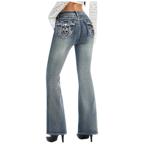 Damen Bootcut Jeans mit verzierten Taschen EB