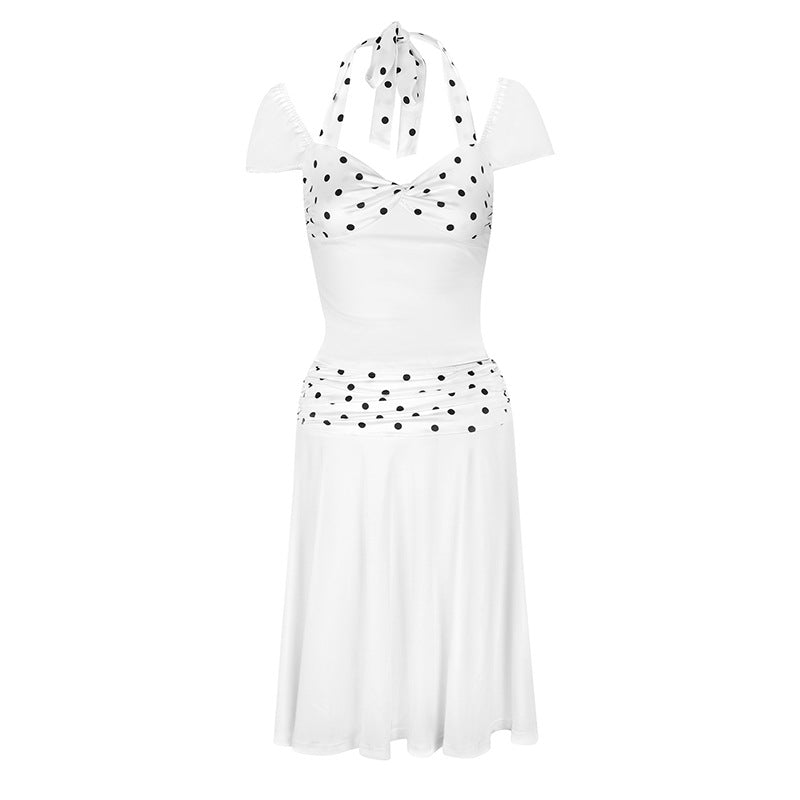 Damen Wickelkleid mit Spaghetti-Trägern und modischem Punktemuster EB