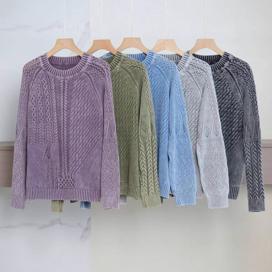 Damen Grob gestrickter Pullover mit Zopfmuster und lässigem Schnitt EB