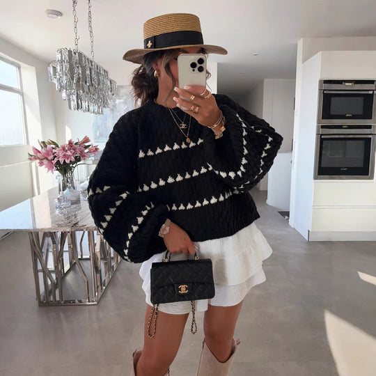 Damen modischer Pullover mit weitem Schnitt und strukturiertem Design EB