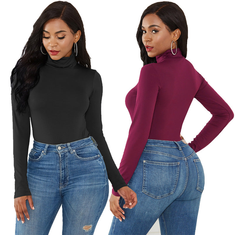 Damen Eleganter Langarmbody mit hohen Kragen EB