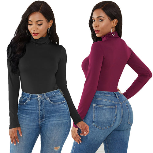 Damen Eleganter Langarmbody mit hohen Kragen EB